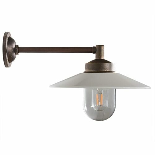 Stallleuchte Falsterbo gerade 90 antik messing/weißer Schirm