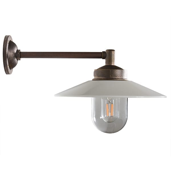 Stallleuchte Falsterbo gerade 90 antik messing/weißer Schirm