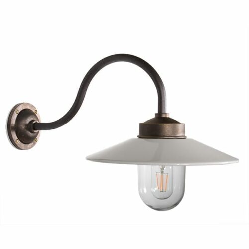 Stallleuchte Fjällbacka 90 antik messing/weißer Schirm