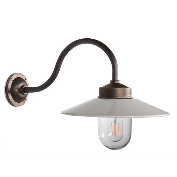 Stallleuchte Fjällbacka 90 antik messing/weißer Schirm