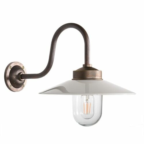 Stallleuchte Koster Schwanenhals antik messing/weißer Schirm